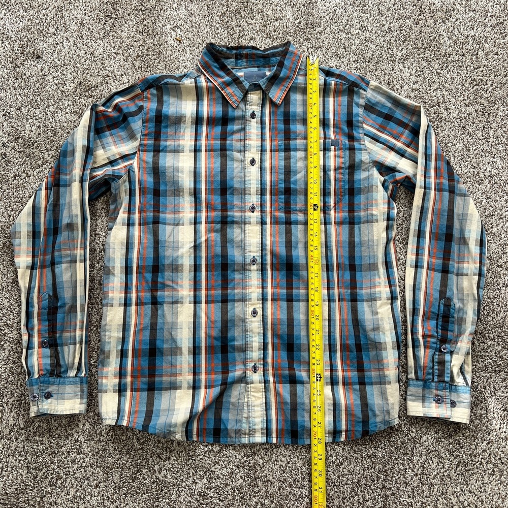 Prana Men's M Organic Cotton Plaid Long Sleeve Button Up Blue Outdoor